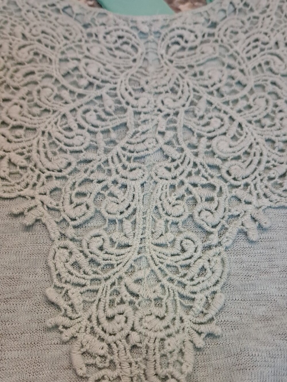 Maurices Light Mint Green Short Sleeve Top with Lace Yoke - Picture 6 of 7